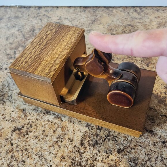 Vintage Wood Cigarette Dispenser Box, Mechanical Wooden Box Bird Bobbing, Works! - Picture 9 of 11